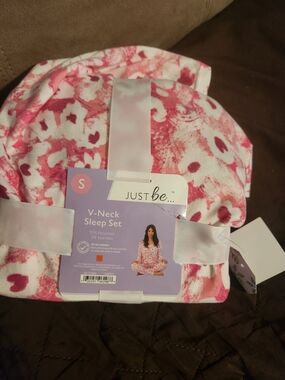 just be Pink & White V-Neck Sleep Set
